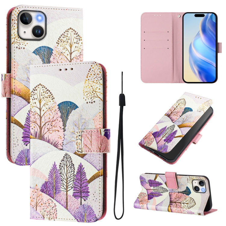 Art Colored Drawing Pattern Leather Phone Case, For iPhone 15 Plus