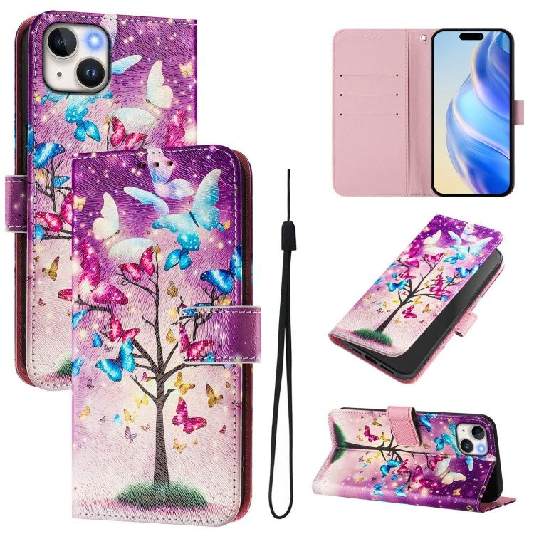 Art Colored Drawing Pattern Leather Phone Case, For iPhone 15 Plus