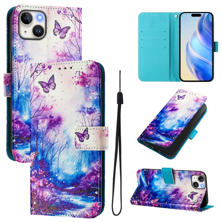 Art Colored Drawing Pattern Leather Phone Case, For iPhone 15 Plus