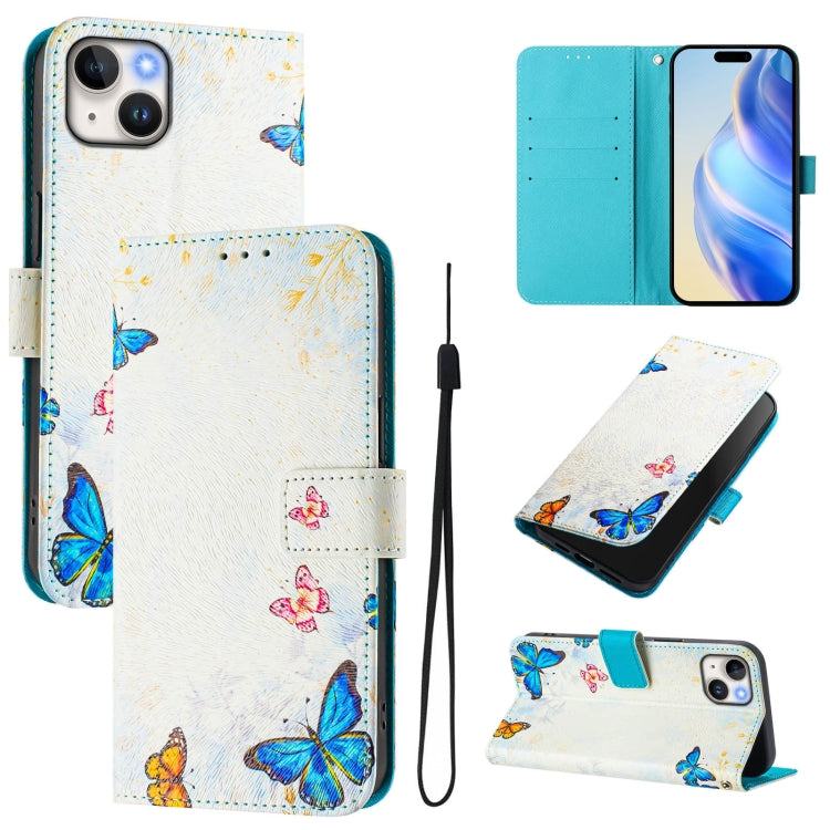 Art Colored Drawing Pattern Leather Phone Case, For iPhone 15 Plus