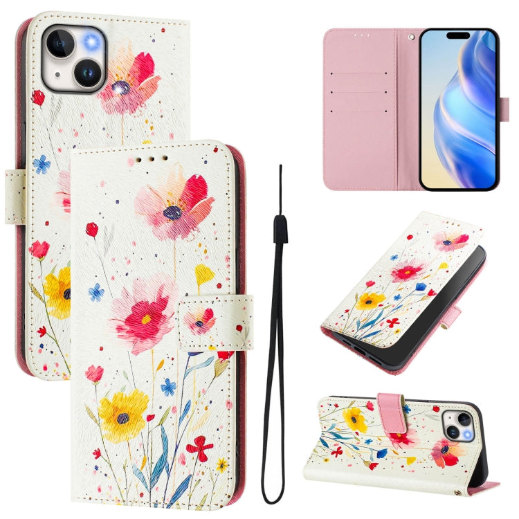 Art Colored Drawing Pattern Leather Phone Case, For iPhone 15 Plus