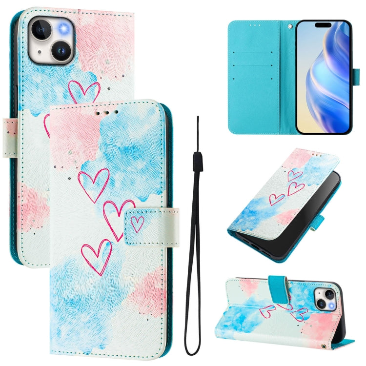 Art Colored Drawing Pattern Leather Phone Case, For iPhone 15 Plus