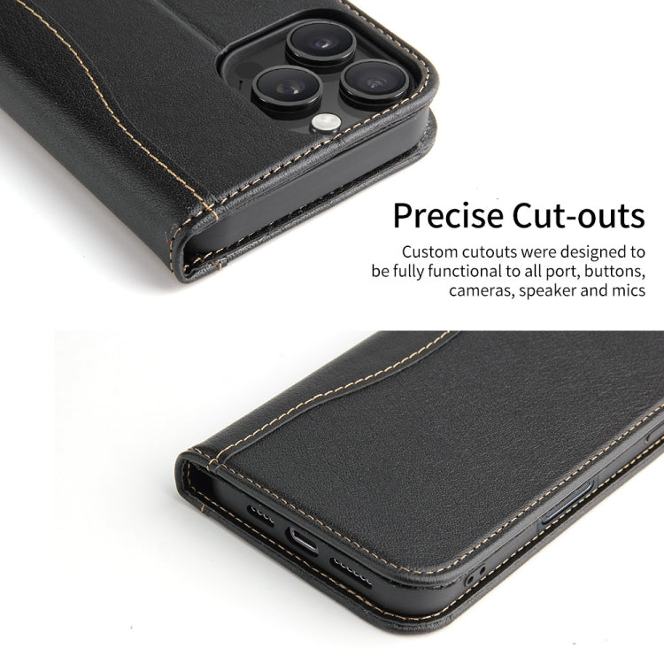 Fierre Shann Cowhide Leather Flip Leather Phone Case, For iPhone 16 Pro Max, For iPhone 16 Pro, For iPhone 16 Plus, For iPhone 16