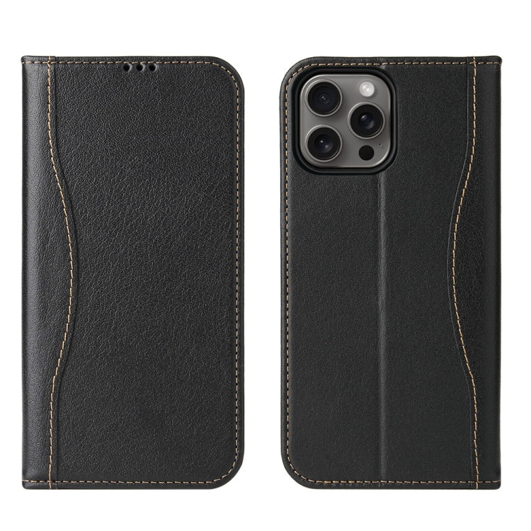 Fierre Shann Cowhide Leather Flip Leather Phone Case, For iPhone 16 Pro Max, For iPhone 16 Pro, For iPhone 16 Plus, For iPhone 16