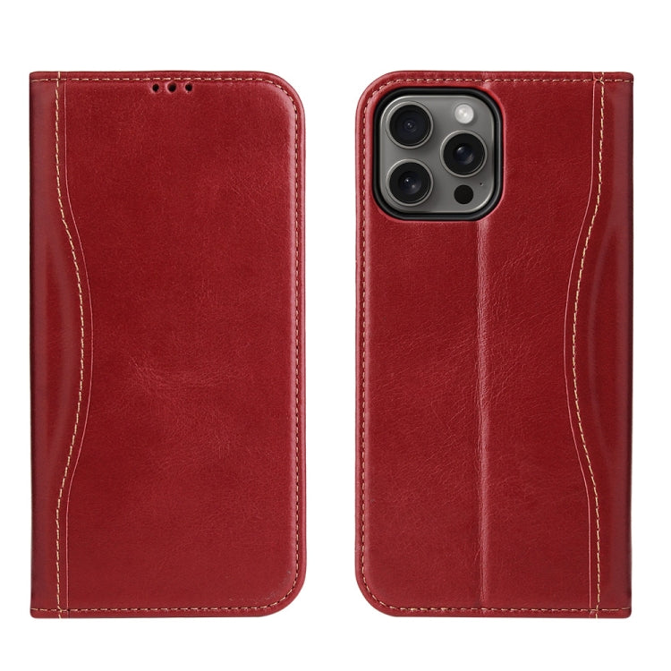 Fierre Shann Cowhide Leather Flip Leather Phone Case, For iPhone 16 Pro Max, For iPhone 16 Pro, For iPhone 16 Plus, For iPhone 16