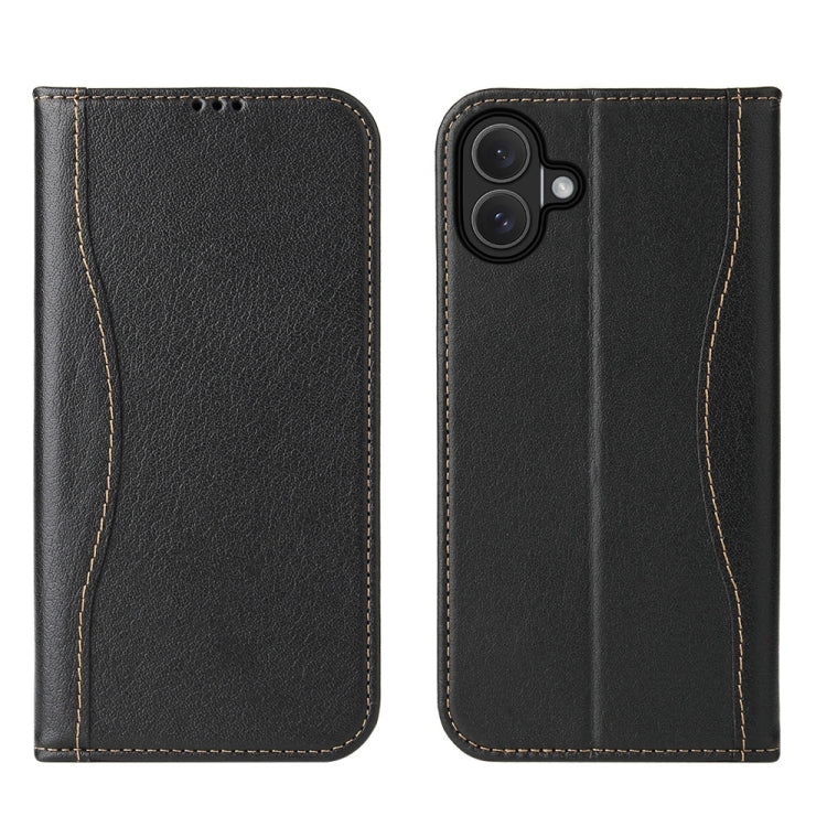 Fierre Shann Cowhide Leather Flip Leather Phone Case, For iPhone 16 Pro Max, For iPhone 16 Pro, For iPhone 16 Plus, For iPhone 16