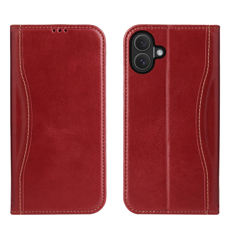 Fierre Shann Cowhide Leather Flip Leather Phone Case, For iPhone 16 Pro Max, For iPhone 16 Pro, For iPhone 16 Plus, For iPhone 16