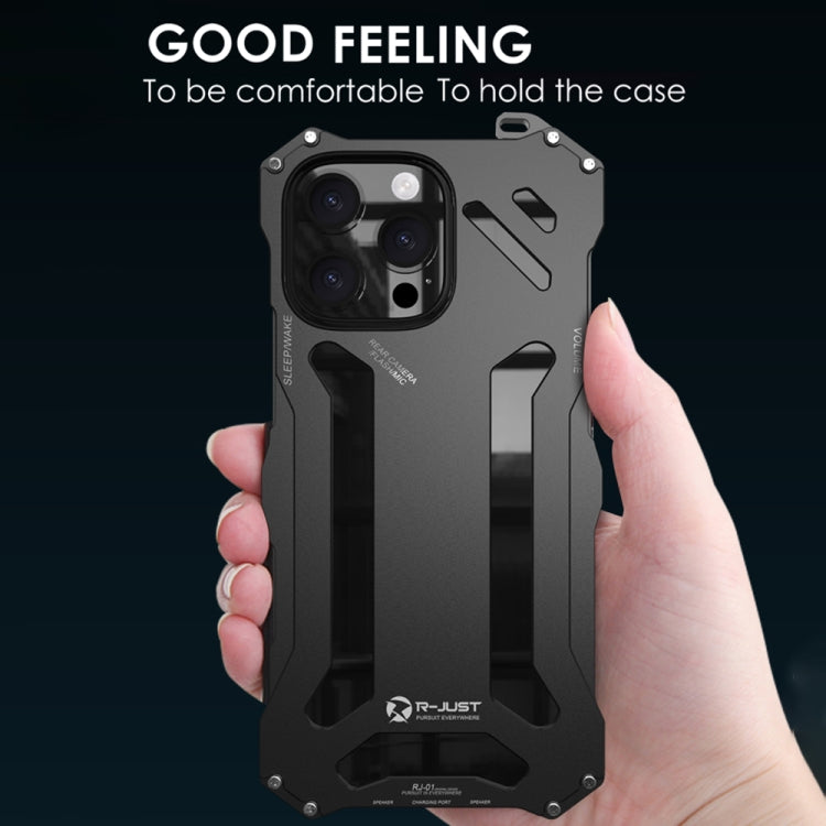 R-JUST RJ-17 Shockproof Armor Hollow Metal Phone Case, For iPhone 16 Pro Max, For iPhone 16 Pro, For iPhone 16 Plus, For iPhone 16