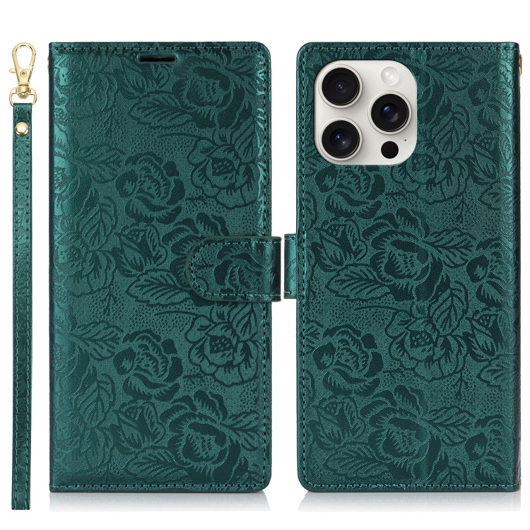 Peony Flowers Imprint Leather Phone Case, For iPhone 16 Pro Max, For iPhone 16 Pro, For iPhone 16 Plus, For iPhone 16, For iPhone 15 Pro Max, For iPhone 15 Pro