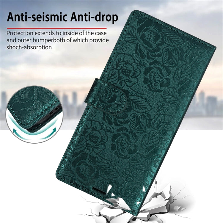 Peony Flowers Imprint Leather Phone Case, For iPhone 16 Pro Max, For iPhone 16 Pro, For iPhone 16 Plus, For iPhone 16, For iPhone 15 Pro Max, For iPhone 15 Pro