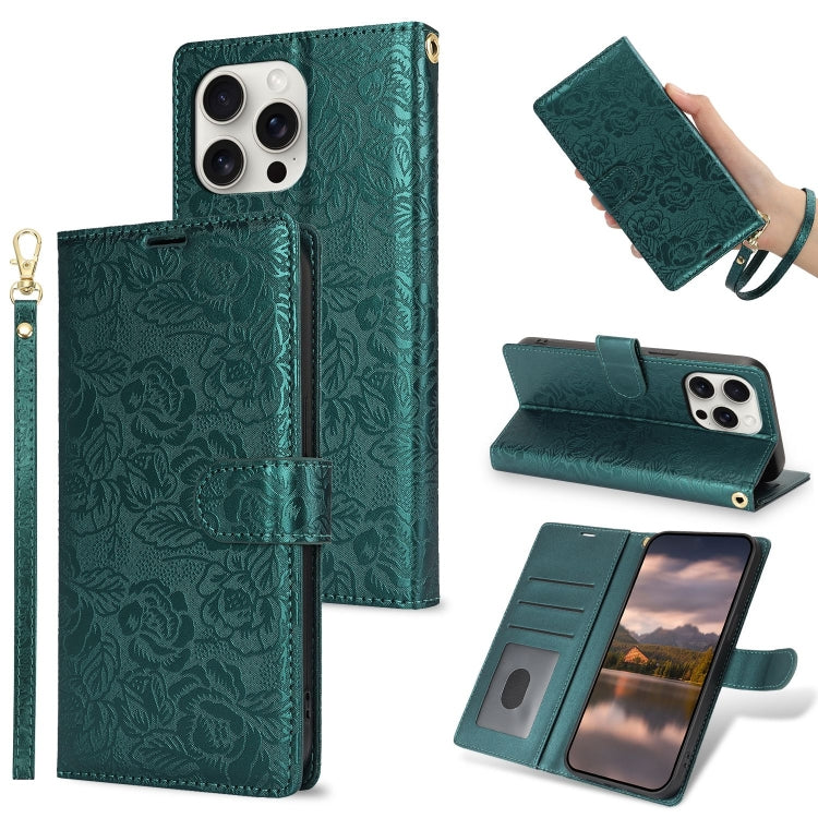 Peony Flowers Imprint Leather Phone Case, For iPhone 16 Pro Max, For iPhone 16 Pro, For iPhone 16 Plus, For iPhone 16, For iPhone 15 Pro Max, For iPhone 15 Pro