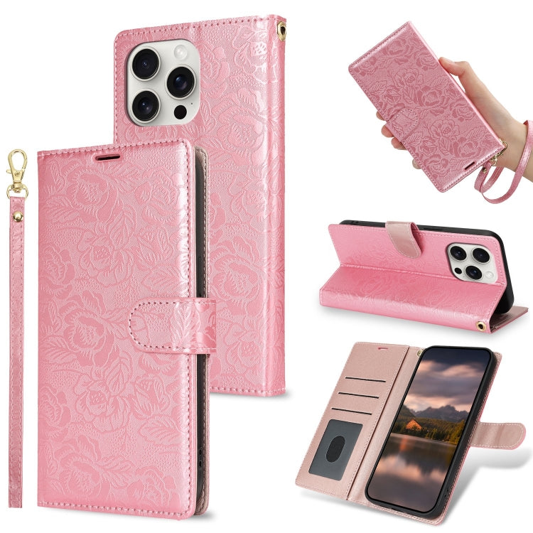 Peony Flowers Imprint Leather Phone Case, For iPhone 16 Pro Max, For iPhone 16 Pro, For iPhone 16 Plus, For iPhone 16, For iPhone 15 Pro Max, For iPhone 15 Pro