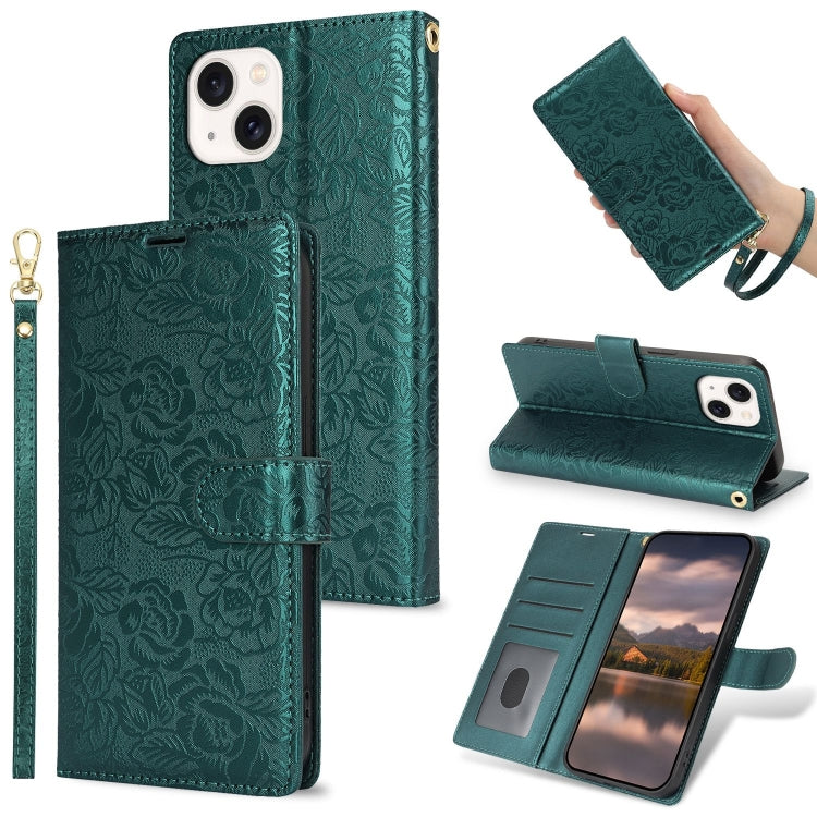 Peony Flowers Imprint Leather Phone Case, For iPhone 15 Plus, For iPhone 15, For iPhone 14 Plus, For iPhone 14 / 13, For iPhone 14 Pro, For iPhone 14 Pro Max