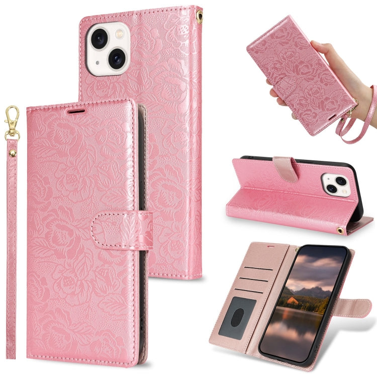 Peony Flowers Imprint Leather Phone Case, For iPhone 15 Plus, For iPhone 15, For iPhone 14 Plus, For iPhone 14 / 13, For iPhone 14 Pro, For iPhone 14 Pro Max