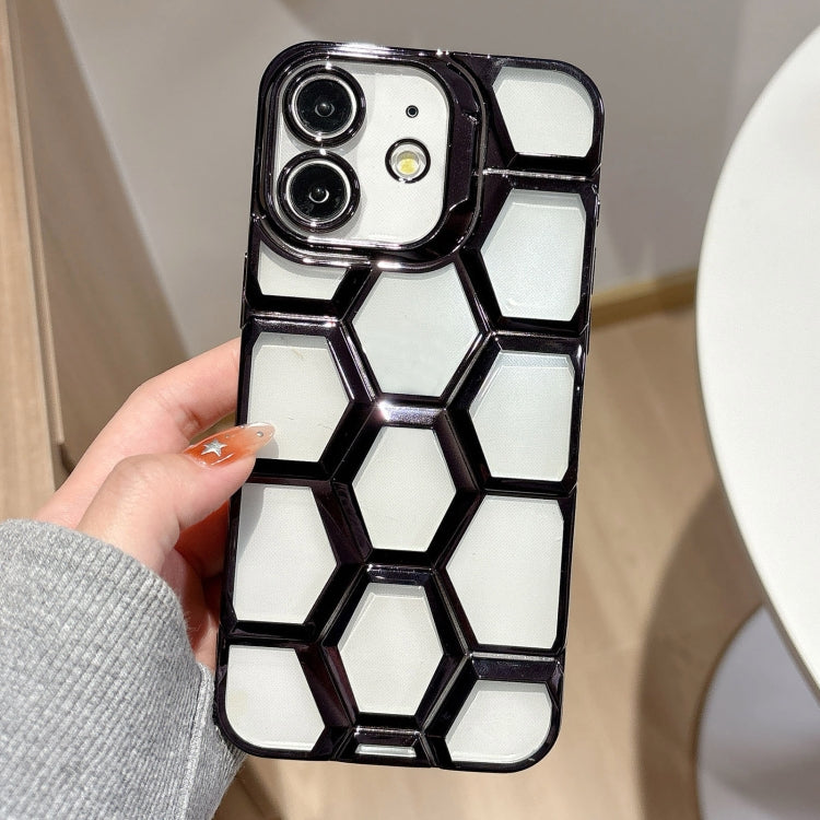 Electroplating Laser Engraving 3D Honeycomb Clear TPU Phone Case, For iPhone 12 Pro, For iPhone 11 Pro Max, For iPhone 11, For iPhone 11 Pro