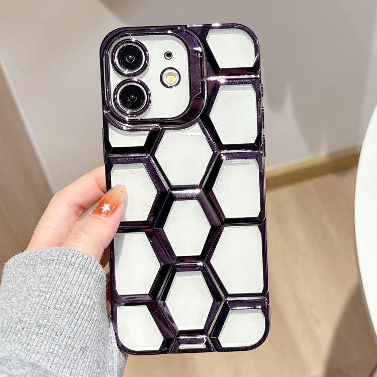 Electroplating Laser Engraving 3D Honeycomb Clear TPU Phone Case, For iPhone 12 Pro, For iPhone 11 Pro Max, For iPhone 11, For iPhone 11 Pro