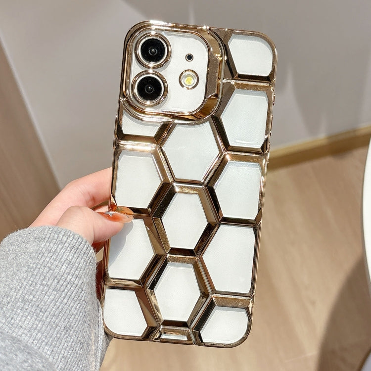 Electroplating Laser Engraving 3D Honeycomb Clear TPU Phone Case, For iPhone 12 Pro, For iPhone 11 Pro Max, For iPhone 11, For iPhone 11 Pro