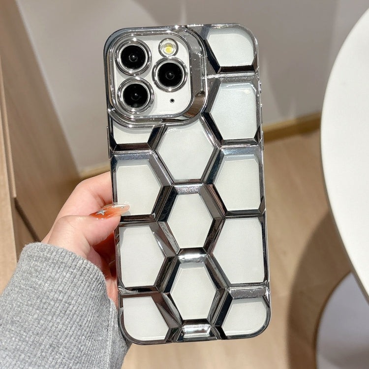 Electroplating Laser Engraving 3D Honeycomb Clear TPU Phone Case, For iPhone 12 Pro, For iPhone 11 Pro Max, For iPhone 11, For iPhone 11 Pro