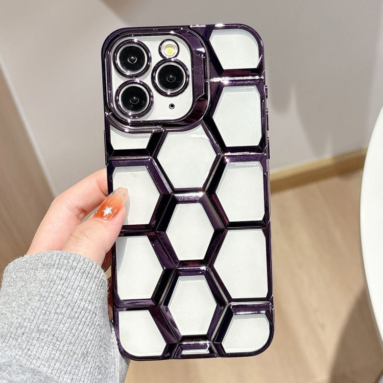 Electroplating Laser Engraving 3D Honeycomb Clear TPU Phone Case, For iPhone 12 Pro, For iPhone 11 Pro Max, For iPhone 11, For iPhone 11 Pro