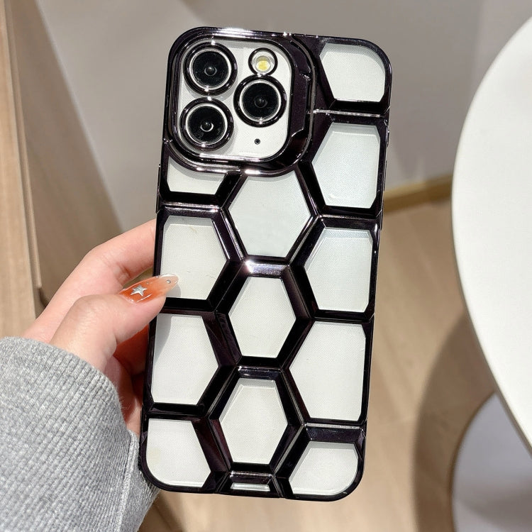 Electroplating Laser Engraving 3D Honeycomb Clear TPU Phone Case, For iPhone 12 Pro, For iPhone 11 Pro Max, For iPhone 11, For iPhone 11 Pro