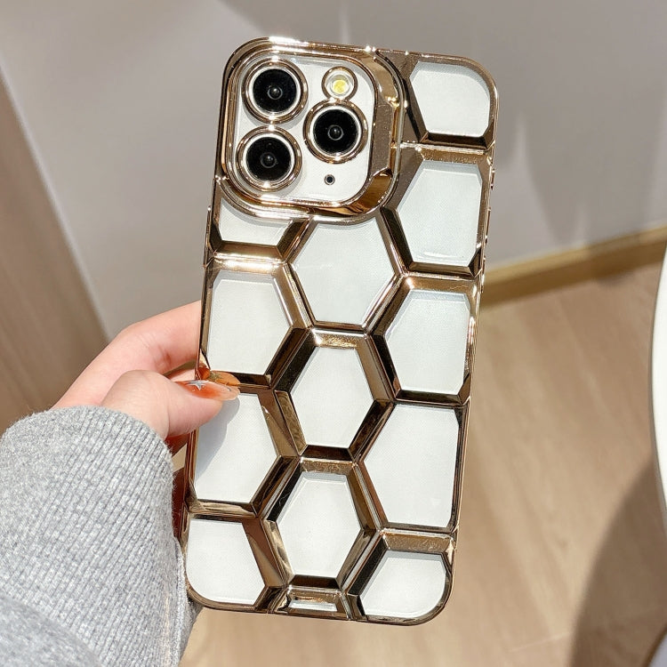 Electroplating Laser Engraving 3D Honeycomb Clear TPU Phone Case, For iPhone 12 Pro, For iPhone 11 Pro Max, For iPhone 11, For iPhone 11 Pro