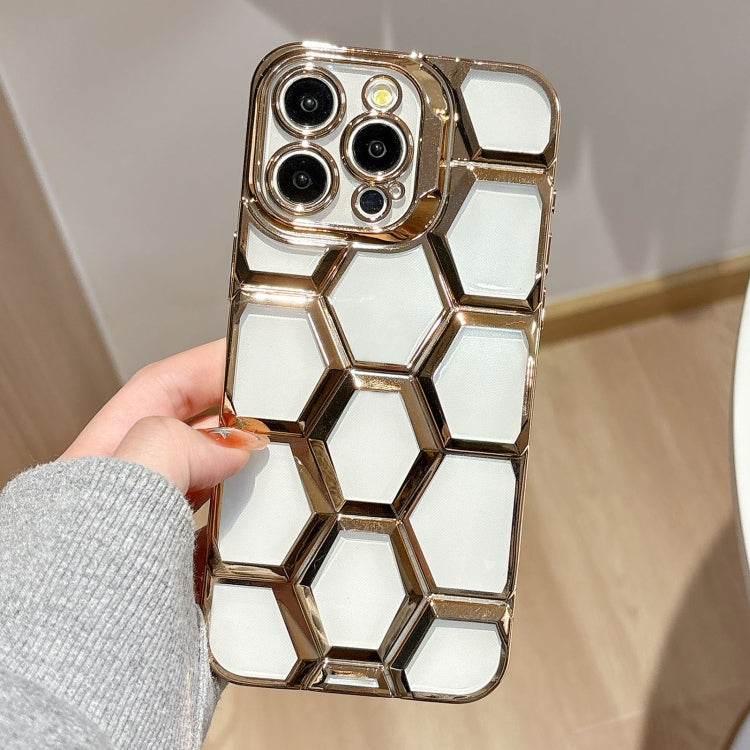 Electroplating Laser Engraving 3D Honeycomb Clear TPU Phone Case, For iPhone 13 Pro Max, For iPhone 13 Pro, For iPhone 13, For iPhone 12, For iPhone 12 Pro Max