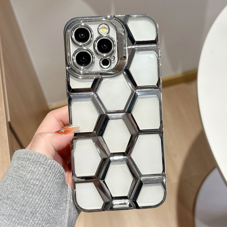 Electroplating Laser Engraving 3D Honeycomb Clear TPU Phone Case, For iPhone 12 Pro, For iPhone 11 Pro Max, For iPhone 11, For iPhone 11 Pro