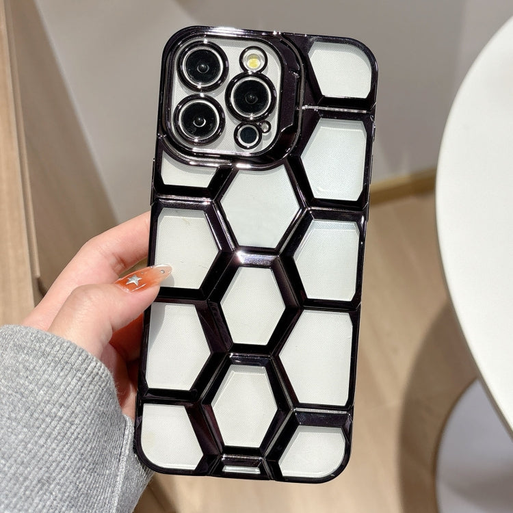 Electroplating Laser Engraving 3D Honeycomb Clear TPU Phone Case, For iPhone 12 Pro, For iPhone 11 Pro Max, For iPhone 11, For iPhone 11 Pro