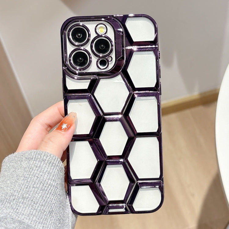 Electroplating Laser Engraving 3D Honeycomb Clear TPU Phone Case, For iPhone 12 Pro, For iPhone 11 Pro Max, For iPhone 11, For iPhone 11 Pro