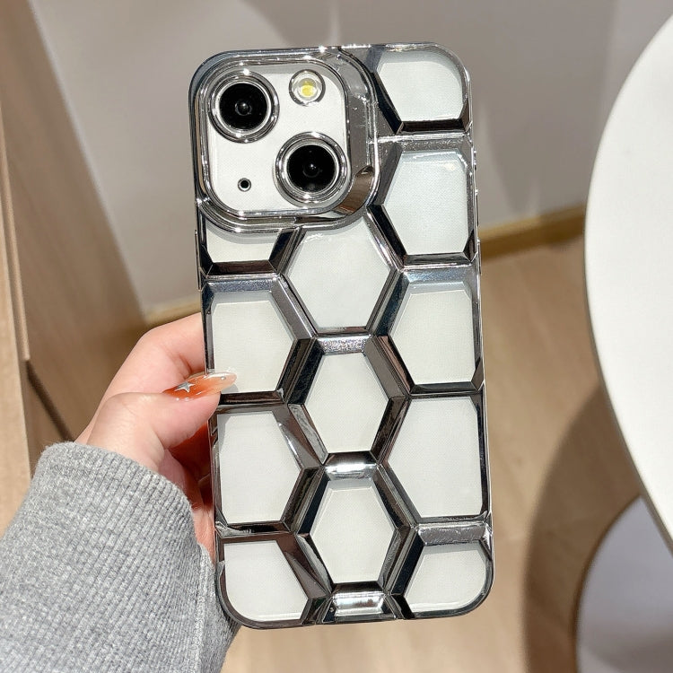 Electroplating Laser Engraving 3D Honeycomb Clear TPU Phone Case, For iPhone 13 Pro Max, For iPhone 13 Pro, For iPhone 13, For iPhone 12, For iPhone 12 Pro Max