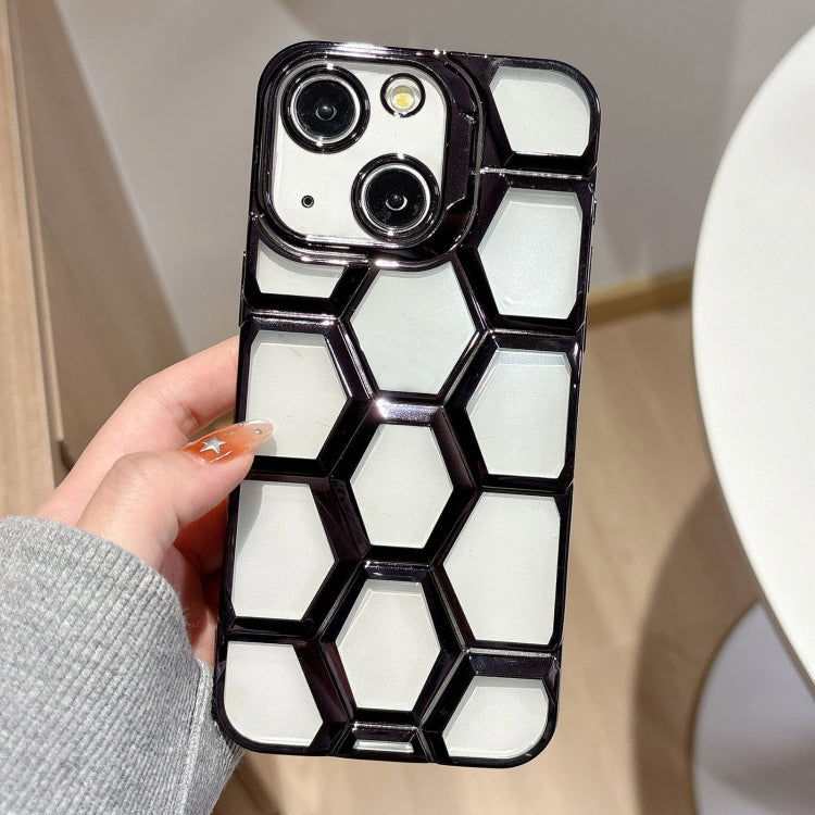 Electroplating Laser Engraving 3D Honeycomb Clear TPU Phone Case, For iPhone 13 Pro Max, For iPhone 13 Pro, For iPhone 13, For iPhone 12, For iPhone 12 Pro Max