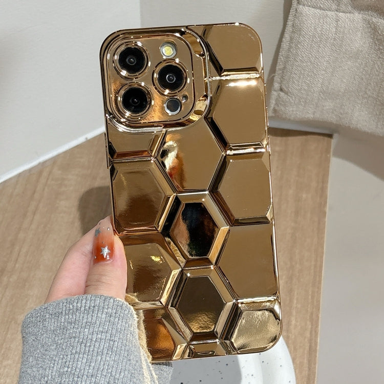 Electroplating Laser Engraving 3D Honeycomb TPU Phone Case, For iPhone 13 Pro Max, For iPhone 13 Pro, For iPhone 13, For iPhone 12, For iPhone 12 Pro Max