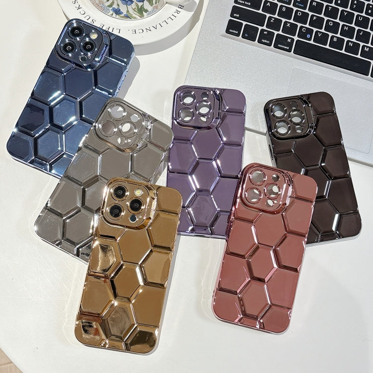 Electroplating Laser Engraving 3D Honeycomb TPU Phone Case, For iPhone 16 Pro Max, For iPhone 16 Pro, For iPhone 16 Plus, For iPhone 16, For iPhone 15 Pro Max