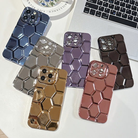 Electroplating Laser Engraving 3D Honeycomb TPU Phone Case, For iPhone 13 Pro Max, For iPhone 13 Pro, For iPhone 13, For iPhone 12, For iPhone 12 Pro Max