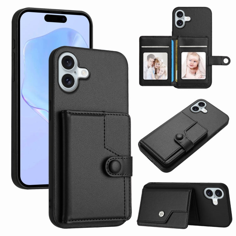 Button Card Bag RFID Anti-theft Phone Case, For iPhone 16 Pro Max, For iPhone 16 Pro, For iPhone 16 Plus, For iPhone 16, For iPhone 15 Pro Max