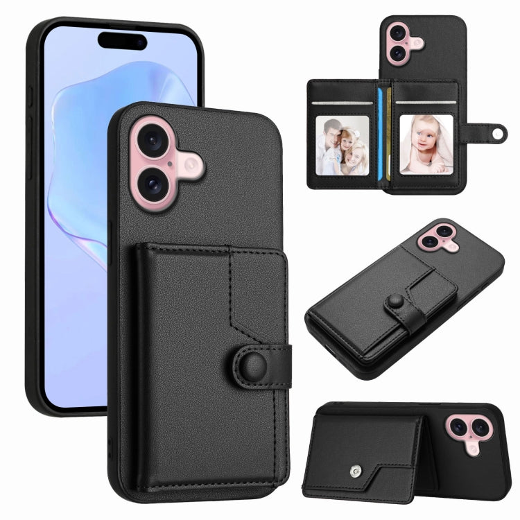 Button Card Bag RFID Anti-theft Phone Case, For iPhone 16 Pro Max, For iPhone 16 Pro, For iPhone 16 Plus, For iPhone 16, For iPhone 15 Pro Max