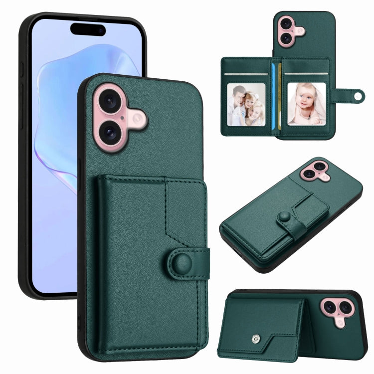 Button Card Bag RFID Anti-theft Phone Case, For iPhone 16 Pro Max, For iPhone 16 Pro, For iPhone 16 Plus, For iPhone 16, For iPhone 15 Pro Max