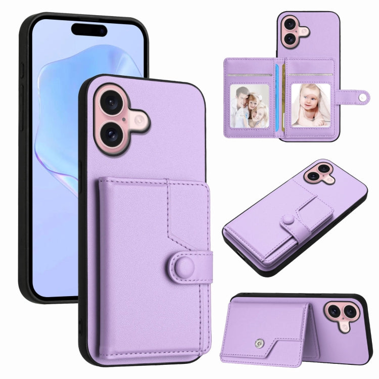 Button Card Bag RFID Anti-theft Phone Case, For iPhone 16 Pro Max, For iPhone 16 Pro, For iPhone 16 Plus, For iPhone 16, For iPhone 15 Pro Max