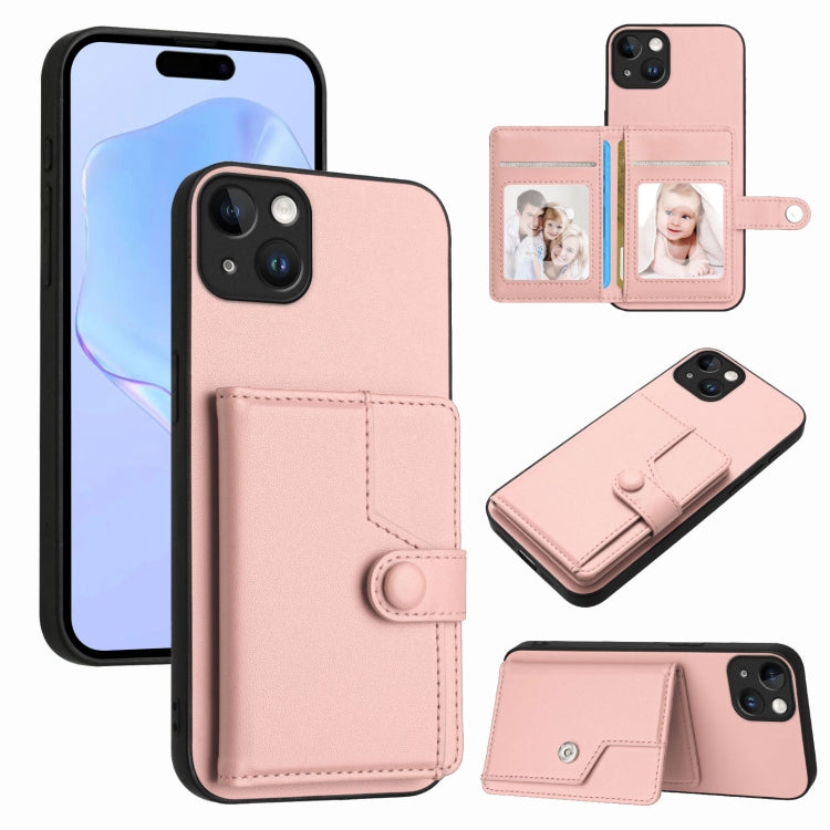 Button Card Bag RFID Anti-theft Phone Case, For iPhone 15 Pro, For iPhone 15 Plus, For iPhone 15, For iPhone 14 Plus, For iPhone 14