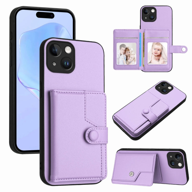 Button Card Bag RFID Anti-theft Phone Case, For iPhone 15 Pro, For iPhone 15 Plus, For iPhone 15, For iPhone 14 Plus, For iPhone 14