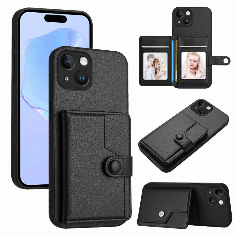 Button Card Bag RFID Anti-theft Phone Case, For iPhone 15 Pro, For iPhone 15 Plus, For iPhone 15, For iPhone 14 Plus, For iPhone 14