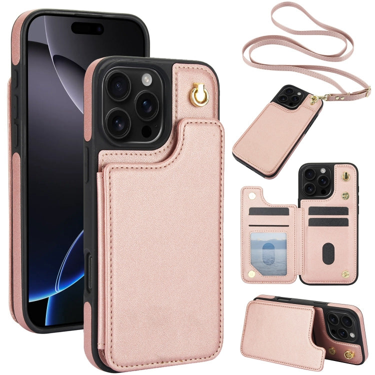 Crossbody Dual-Buckle Wallet Back Leather Phone Case, For iPhone 16 Pro Max, For iPhone 16 Pro, For iPhone 16 Plus, For iPhone 16, For iPhone 15 Pro Max