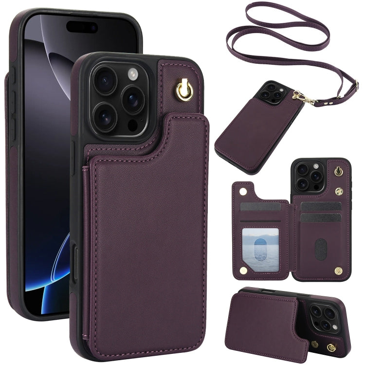 Crossbody Dual-Buckle Wallet Back Leather Phone Case, For iPhone 16 Pro Max, For iPhone 16 Pro, For iPhone 16 Plus, For iPhone 16, For iPhone 15 Pro Max