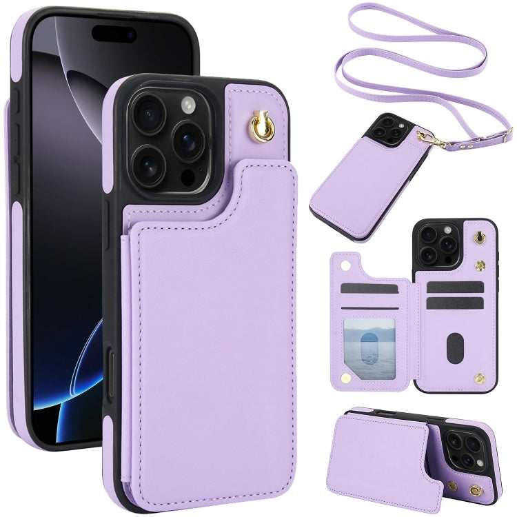 Crossbody Dual-Buckle Wallet Back Leather Phone Case, For iPhone 16 Pro Max, For iPhone 16 Pro, For iPhone 16 Plus, For iPhone 16, For iPhone 15 Pro Max