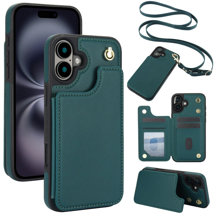 Crossbody Dual-Buckle Wallet Back Leather Phone Case, For iPhone 16 Pro Max, For iPhone 16 Pro, For iPhone 16 Plus, For iPhone 16, For iPhone 15 Pro Max