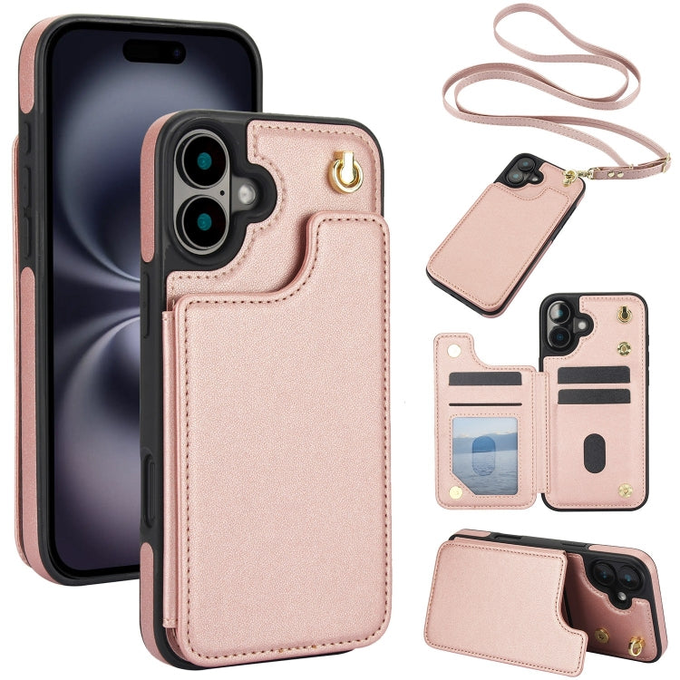 Crossbody Dual-Buckle Wallet Back Leather Phone Case, For iPhone 16 Pro Max, For iPhone 16 Pro, For iPhone 16 Plus, For iPhone 16, For iPhone 15 Pro Max