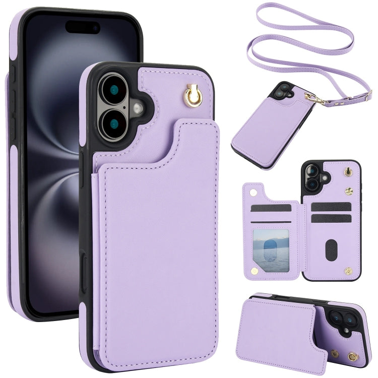 Crossbody Dual-Buckle Wallet Back Leather Phone Case, For iPhone 16 Pro Max, For iPhone 16 Pro, For iPhone 16 Plus, For iPhone 16, For iPhone 15 Pro Max