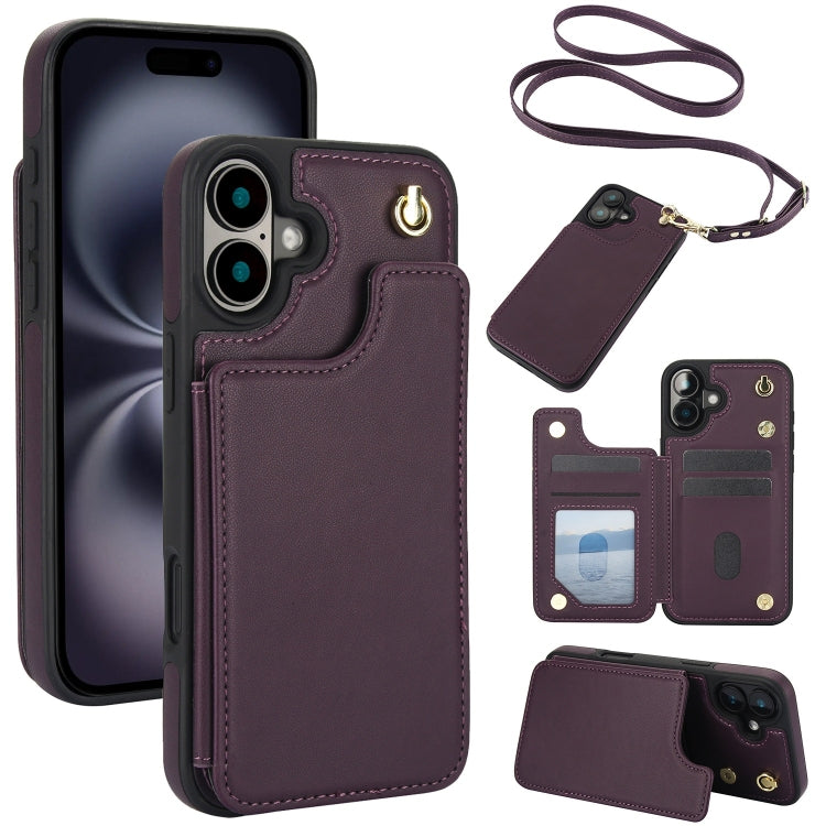 Crossbody Dual-Buckle Wallet Back Leather Phone Case, For iPhone 16 Pro Max, For iPhone 16 Pro, For iPhone 16 Plus, For iPhone 16, For iPhone 15 Pro Max