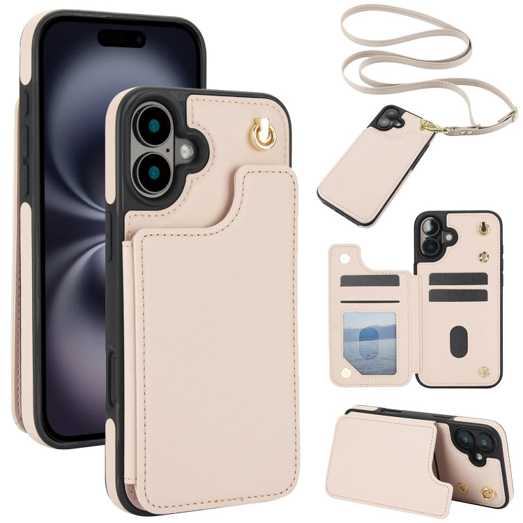 Crossbody Dual-Buckle Wallet Back Leather Phone Case, For iPhone 16 Pro Max, For iPhone 16 Pro, For iPhone 16 Plus, For iPhone 16, For iPhone 15 Pro Max