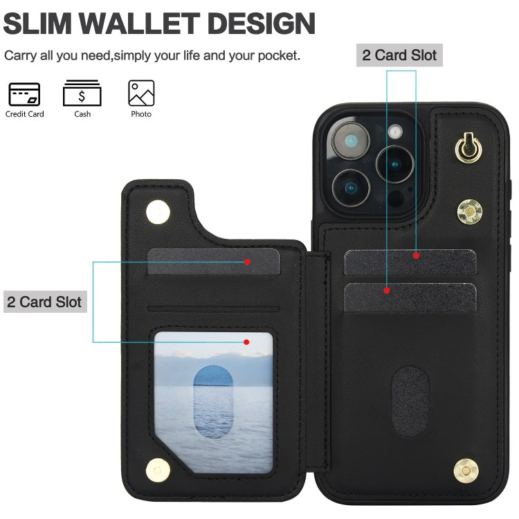 Crossbody Dual-Buckle Wallet Back Leather Phone Case, For iPhone 15 Pro, For iPhone 15 Plus, For iPhone 15, For iPhone 14 Plus, For iPhone 14 / 13